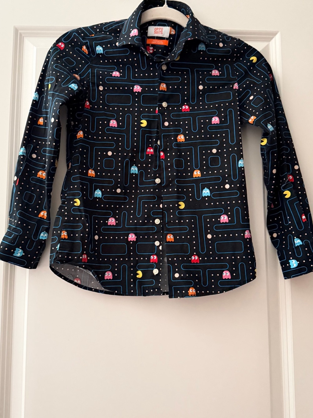 Oppo Kids Black Pac-Man Print Button-Down Shirt
